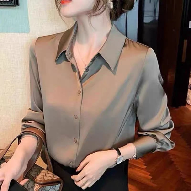 Satin Button-Up Blouse