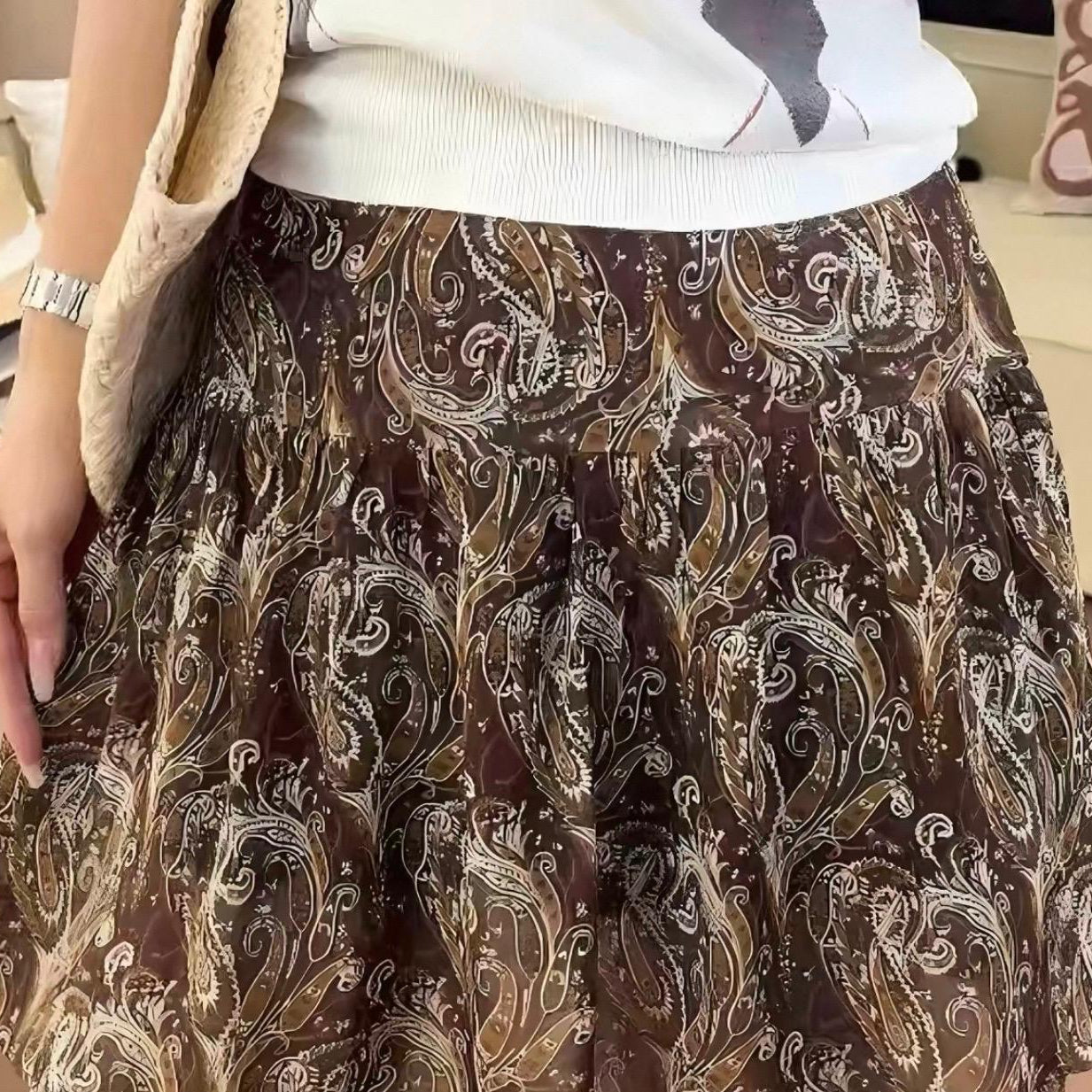 Paisley Print Pleated Maxi Skirt