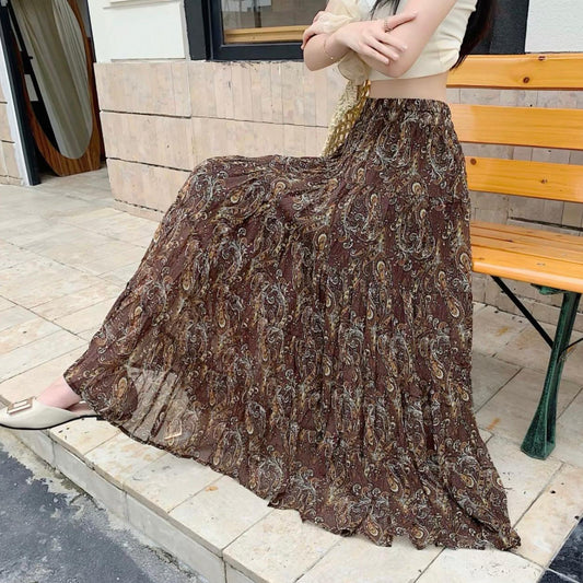 Paisley Print Pleated Maxi Skirt