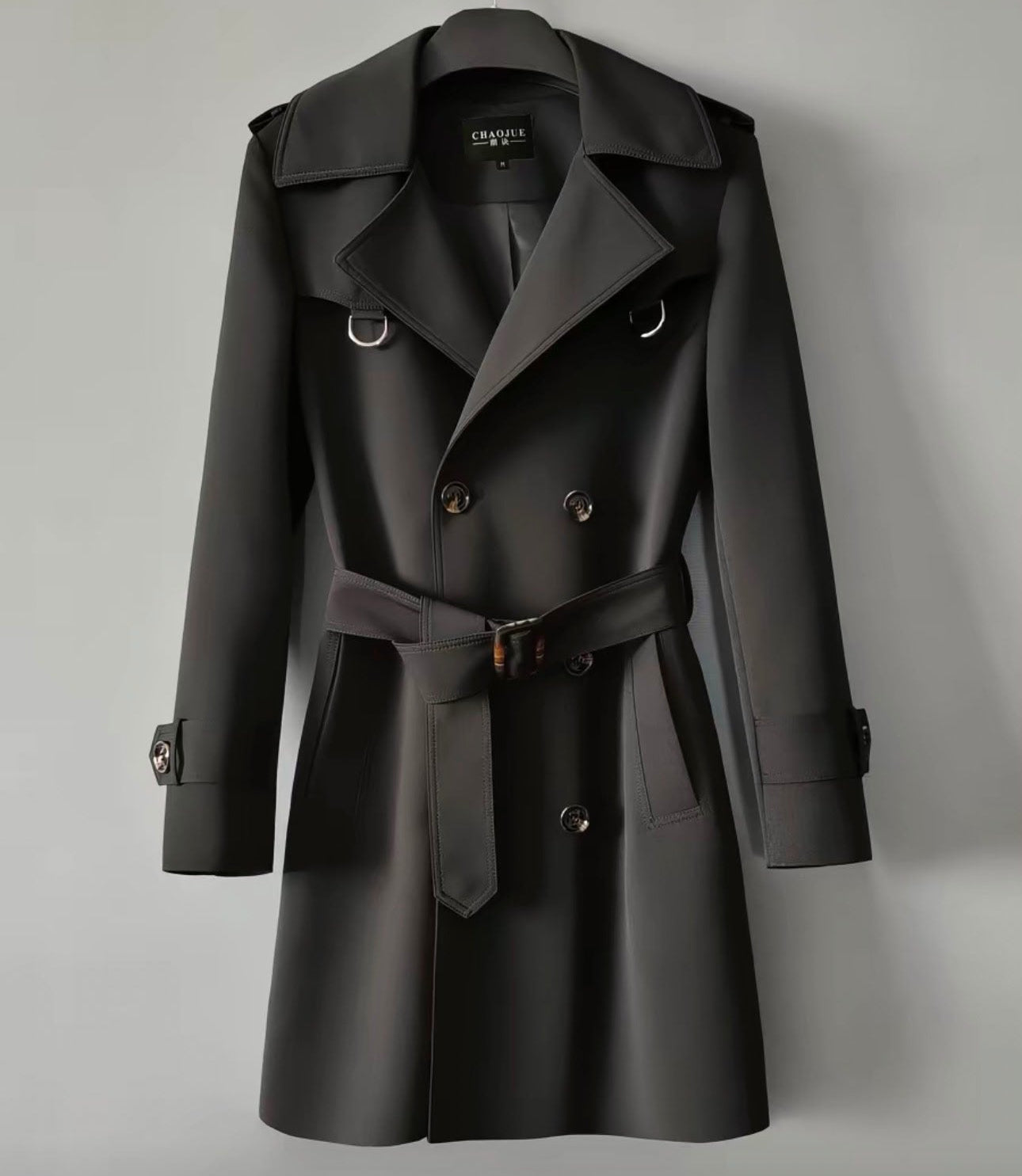 Classic Black Belted Trench Coat