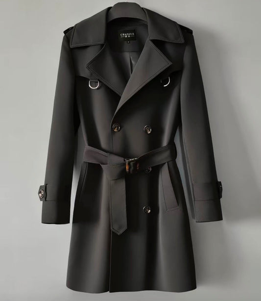 Classic Black Belted Trench Coat